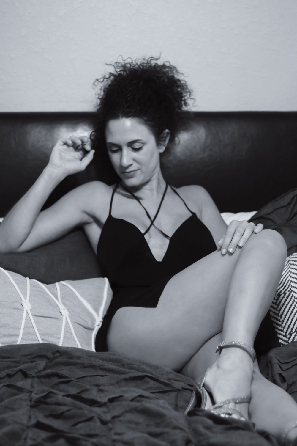 Curly Brunette Gives a Peek of her Pussy Boudoir #y1Z9Xkfu